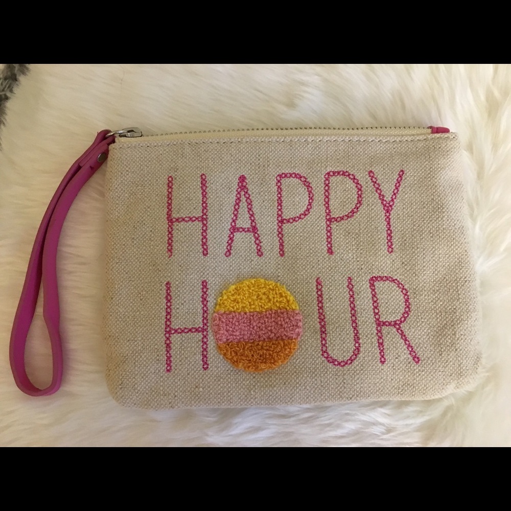 Old Navy Beige Clutch with Pink and Yellow Accents